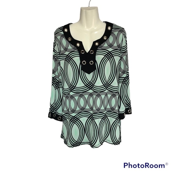 Tops - JM Collection Women’s Boho Style Tunic Grommet Trim neck & sleeve size small